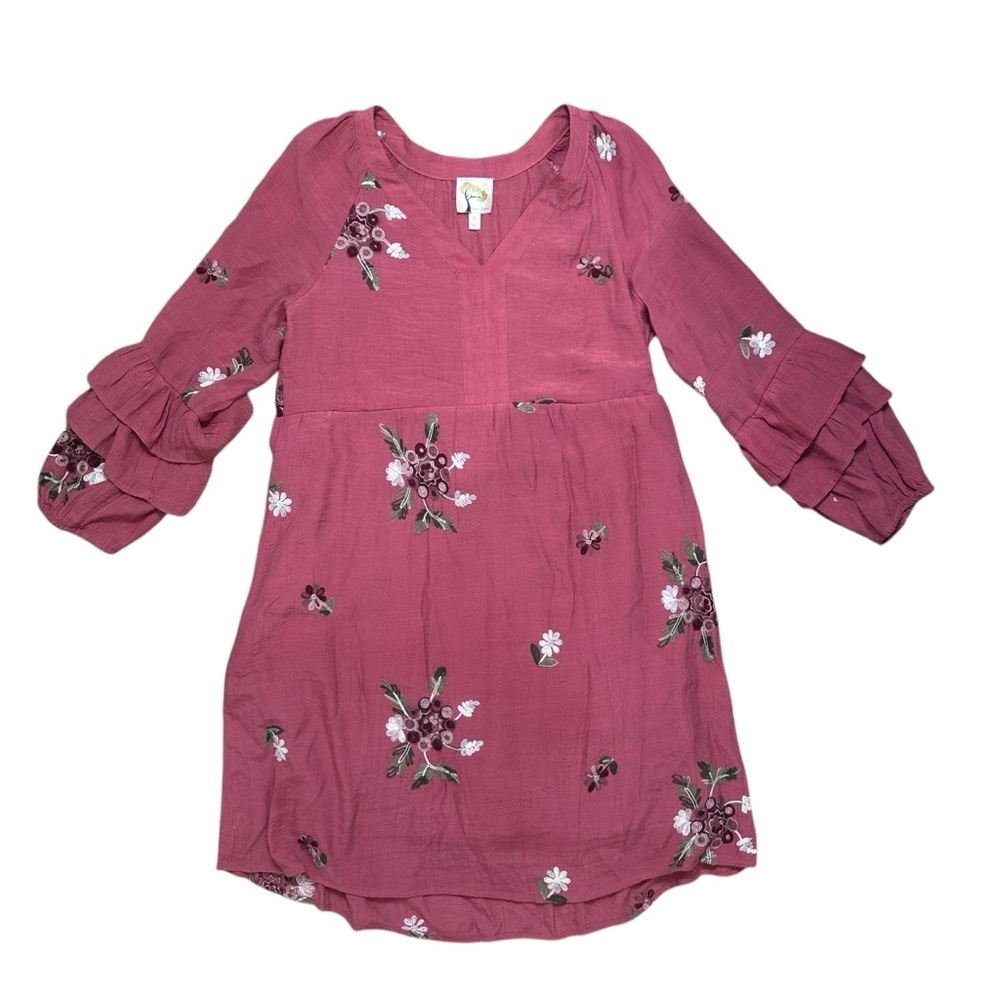 Fig and Flower Women’s Size Small Floral Embroidered Long Sleeve Mini Dress